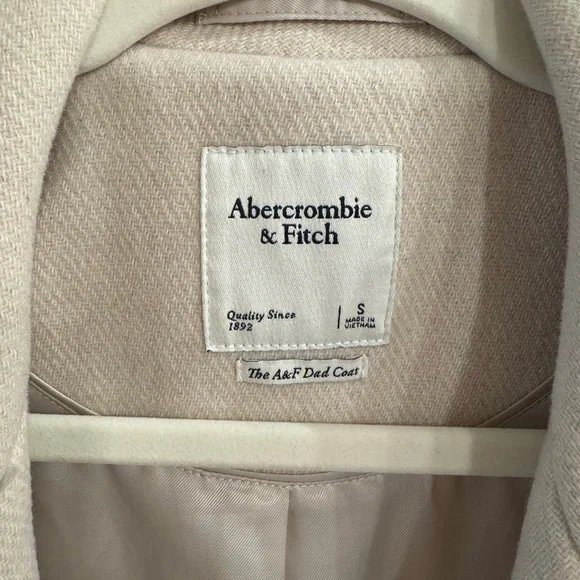 Abercrombie & Fitch Wool Blend Dad Coat Cream Trench Coat Size S - Picture 3 of 3